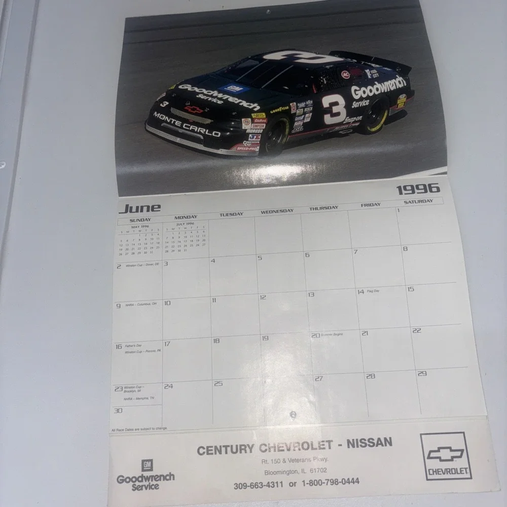 Vintage 1996 GM Goodwrench Parts Dale Earnhardt #3Goodwrench Calendar